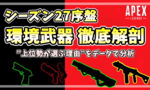Apex Legends シーズン27序盤の環境武器を徹底解剖。上位勢が選ぶ理由をデータで分析したメタ武器解説サムネイル。